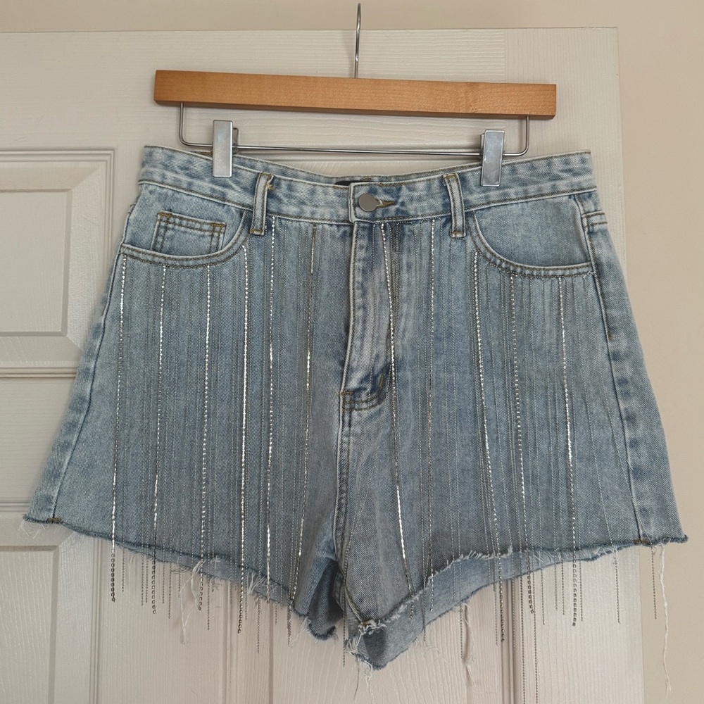 Jean Shorts with Jeweled Fringe NWT